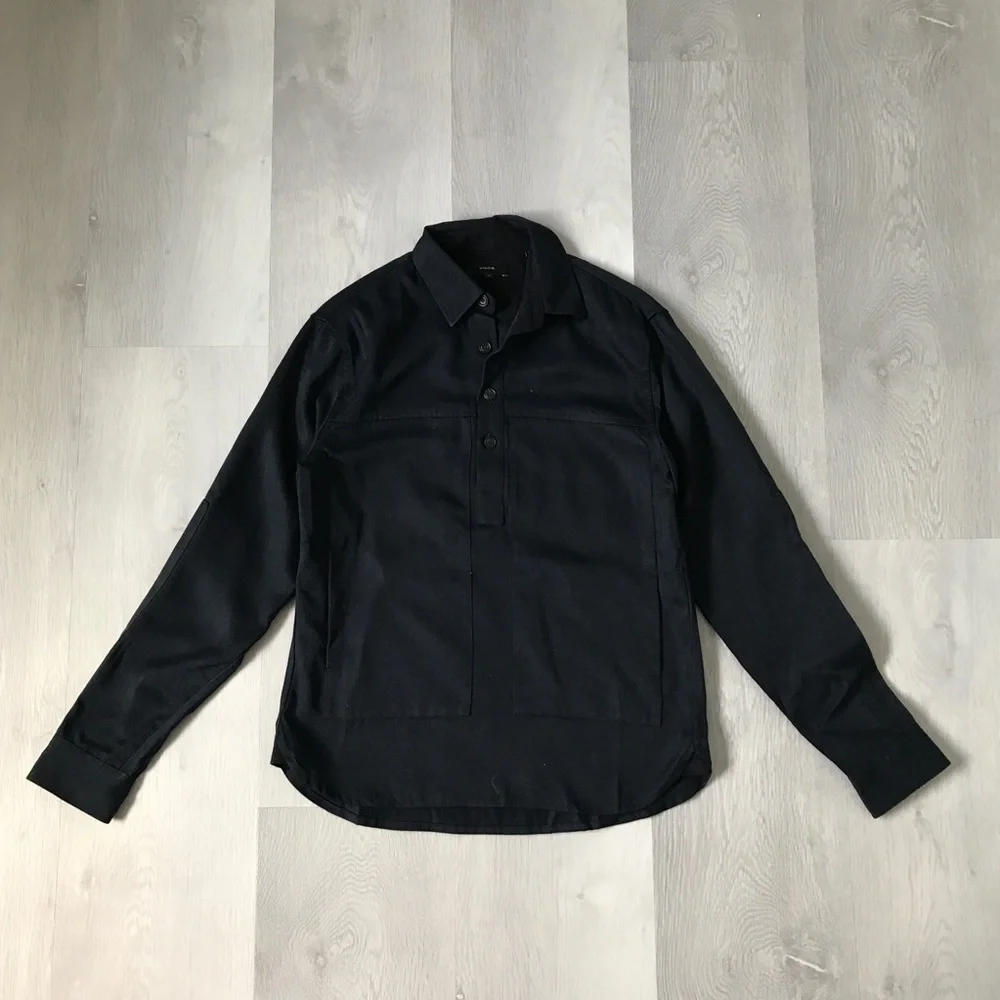 VINCE NAVY HENLEY POLO LONG SLEEVE SHIRT DOUBLE ELBOW LONG SLEEVES XS